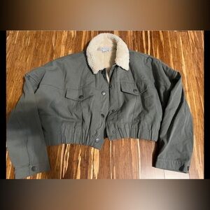 Women's Olive Green Jacket with Sherpa Collar